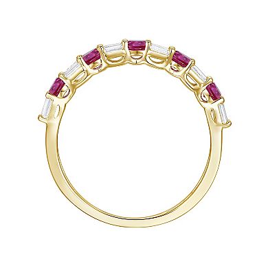 14k Gold Over Silver Lab-Created Ruby, Lab-Created White Sapphire Solitaire Ring