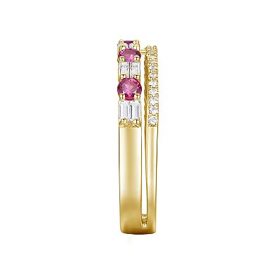 14k Gold Over Silver Lab-Created Ruby, Lab-Created White Sapphire Solitaire Ring