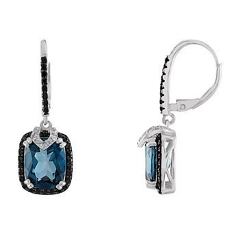 Tiara Sterling Silver London Blue Topaz & 1/8 Carat T.W. Diamond Leverback Earrings