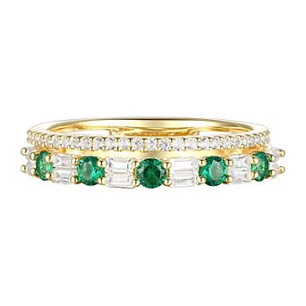 14k Gold Over Silver Lab-Created Emerald, Lab-Created White Sapphire Ring