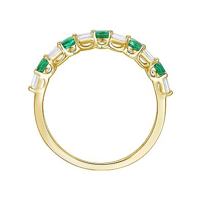 14k Gold Over Silver Lab-Created Emerald, Lab-Created White Sapphire Ring