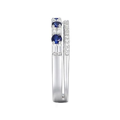 Sterling Silver Lab-Created Sapphire, Lab-Created White Sapphire Ring
