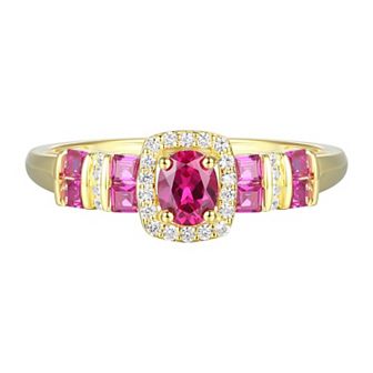 14k Gold Over Silver Lab-Created Ruby, Lab-Created White Sapphire Solitaire Ring