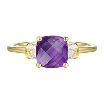 MASTERPIECE 14k Gold Over Silver Cushion Amethyst & Lab-Created White Sapphire Ring