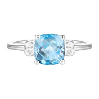 MASTERPIECE Sterling Silver Blue Topaz, Lab-Created White Sapphire Solitaire Ring