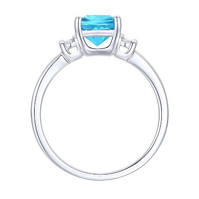 MASTERPIECE Sterling Silver Blue Topaz, Lab-Created White Sapphire Solitaire Ring