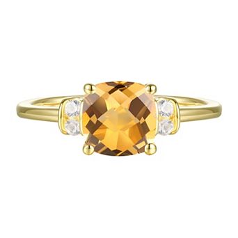 14k Gold Over Silver Cushion-Cut Citrine & Lab-Created White Sapphire Ring