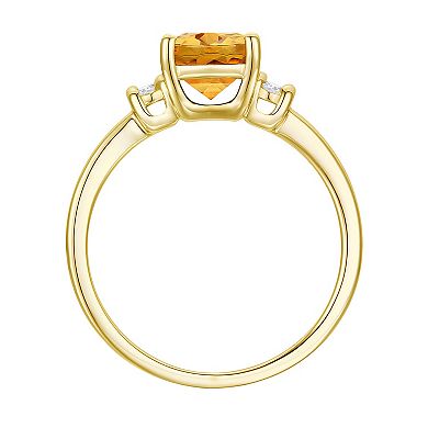14k Gold Over Silver Cushion-Cut Citrine & Lab-Created White Sapphire Ring