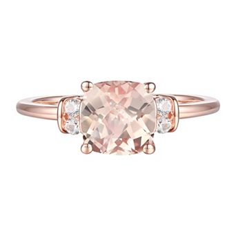 14k Rose Gold Over Silver Lab-Created Morganite, Lab-Created White Sapphire Solitaire Ring