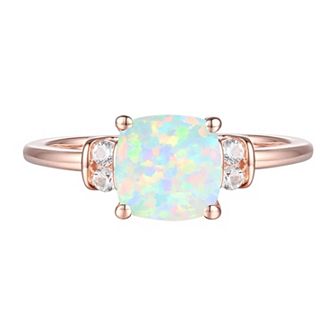 14k Rose Gold Over Silver Lab-Created Opal, Lab-Created White Sapphire Solitaire Ring