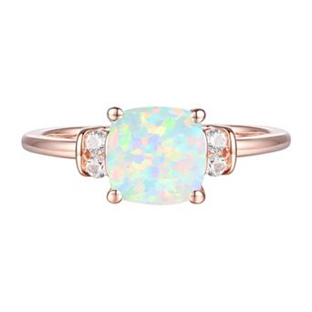 MASTERPIECE 14k Rose Gold Over Silver Lab-Created Opal, Lab-Created White Sapphire Solitaire Ring