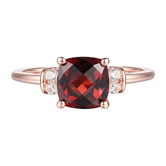 14k Rose Gold Over Silver Garnet, Lab-Created White Sapphire Solitaire Ring