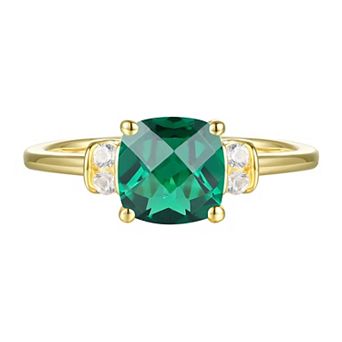 14k Gold Over Silver Lab-Created Emerald, Lab-Created White Sapphire Solitaire Ring
