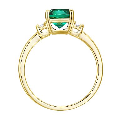 14k Gold Over Silver Lab-Created Emerald, Lab-Created White Sapphire Solitaire Ring