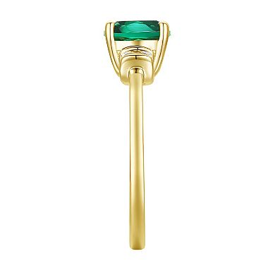14k Gold Over Silver Lab-Created Emerald, Lab-Created White Sapphire Solitaire Ring