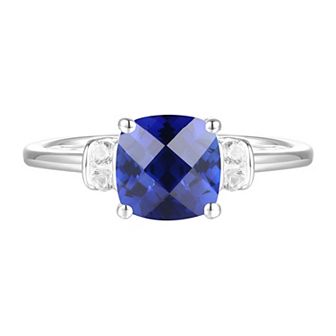 Sterling Silver Lab-Created Sapphire, Lab-Created White Sapphire Solitaire Ring