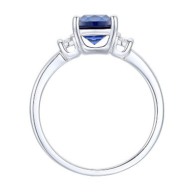 Sterling Silver Lab-Created SAPH, Lab-Created White Sapphire Solitaire Ring