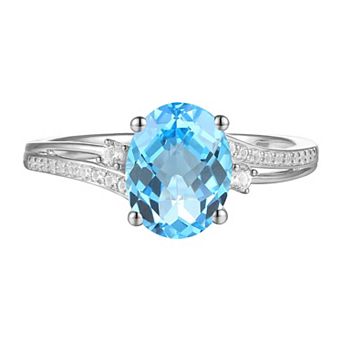 MASTERPIECE Sterling Silver Blue Topaz, Lab-Created White Sapphire Solitaire Ring