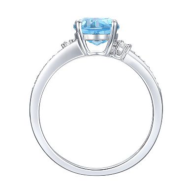 MASTERPIECE Sterling Silver Blue Topaz, Lab-Created White Sapphire Solitaire Ring
