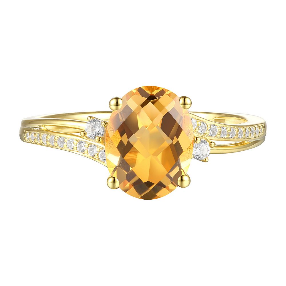 MASTERPIECE 14k Gold Over Silver Oval-Cut Citrine & Lab-Created White ...
