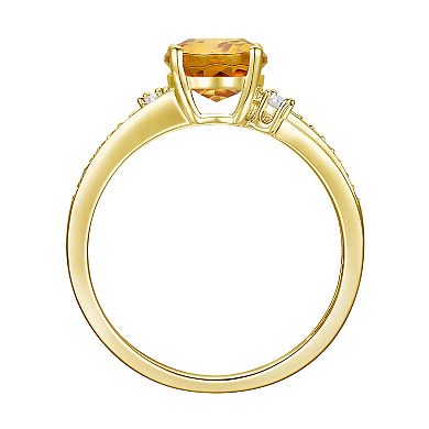 14k Gold Over Silver Oval-Cut Citrine & Lab-Created White Sapphire Ring