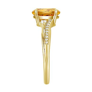 14k Gold Over Silver Oval-Cut Citrine & Lab-Created White Sapphire Ring