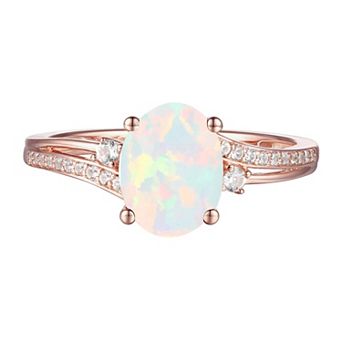 14k Rose Gold Over Silver Lab-Created Opal, Lab-Created White Sapphire Solitaire Ring