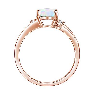 14k Rose Gold Over Silver Lab-Created Opal, Lab-Created White Sapphire Solitaire Ring