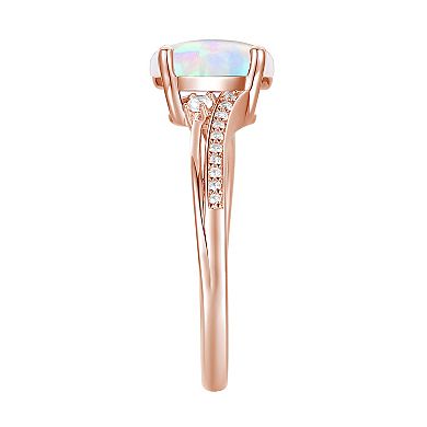 14k Rose Gold Over Silver Lab-Created Opal, Lab-Created White Sapphire Solitaire Ring