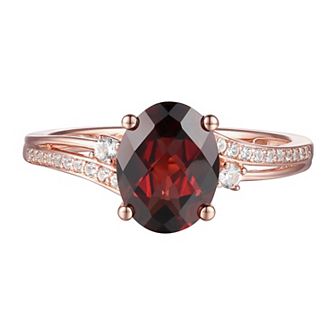 14k Rose Gold Over Silver Garnet & Lab-Created White Sapphire Ring