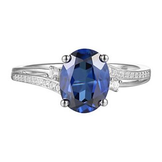Sterling Silver Lab-Created Blue & White Sapphire Ring