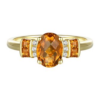 14k Gold Over Silver Citrine & Lab-Created White Sapphire 3-Stone Ring
