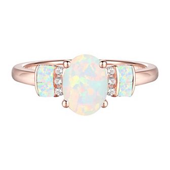14k Rose Gold Over Silver Lab-Created Opal & Lab-Created White Sapphire Ring