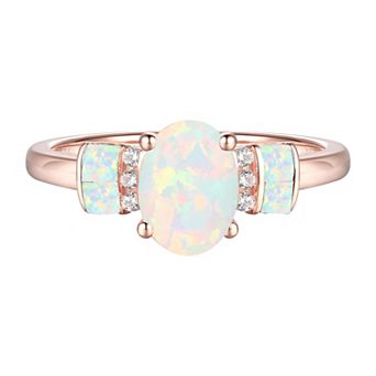 MASTERPIECE 14k Rose Gold Over Silver Lab-Created Opal & Lab-Created White Sapphire Ring