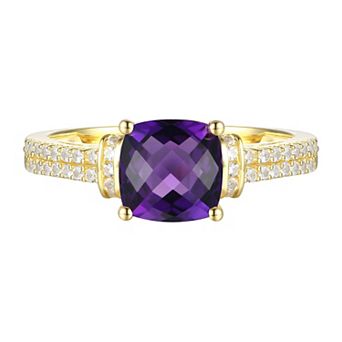 MASTERPIECE 14k Gold Over Silver Cushion-Cut Amethyst & Lab-Created White Sapphire Ring
