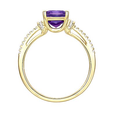 MASTERPIECE 14k Gold Over Silver Cushion-Cut Amethyst & Lab-Created White Sapphire Ring