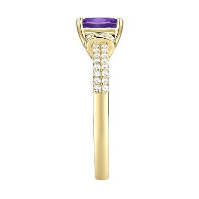 MASTERPIECE 14k Gold Over Silver Cushion-Cut Amethyst & Lab-Created White Sapphire Ring