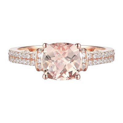 14k Rose Gold Over Silver Lab Created Morganite Lab Created White Sapphire Ring