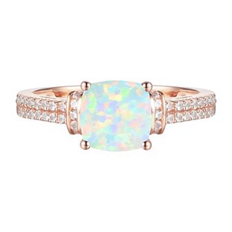 14k Rose Gold Over Silver Lab-Created Opal & Lab-Created White Sapphire Ring