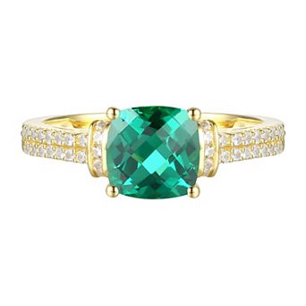 14k Gold Over Silver Lab-Created Emerald & Lab-Created White Sapphire Ring