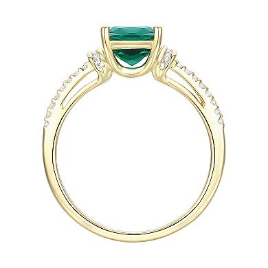 14k Gold Over Silver Lab-Created Emerald & Lab-Created White Sapphire Ring
