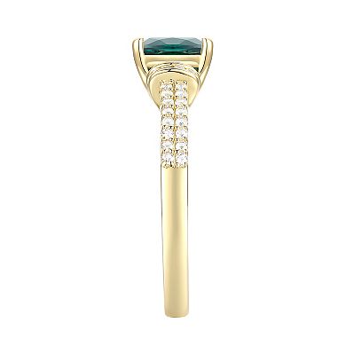 14k Gold Over Silver Lab-Created Emerald & Lab-Created White Sapphire Ring