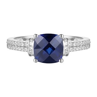Sterling Silver Lab-Created Blue & White Sapphire Ring