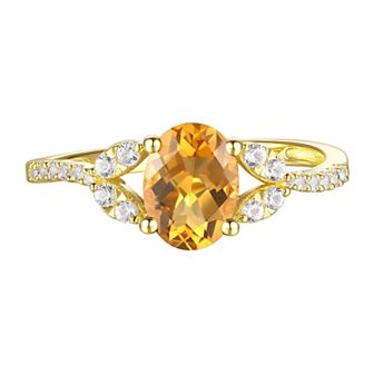 14k Gold Over Silver Citrine & Lab-Created White Sapphire Ring