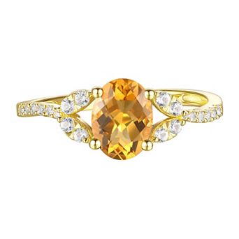 14k Gold Over Silver Citrine & Lab-Created White Sapphire Ring