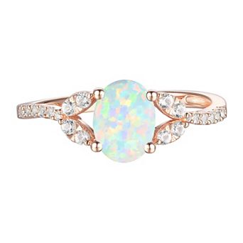 14k Rose Gold Over Silver Lab-Created Opal & Lab-Created White Sapphire Ring