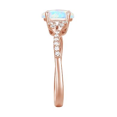 14k Rose Gold Over Silver Lab-Created Opal & Lab-Created White Sapphire Ring