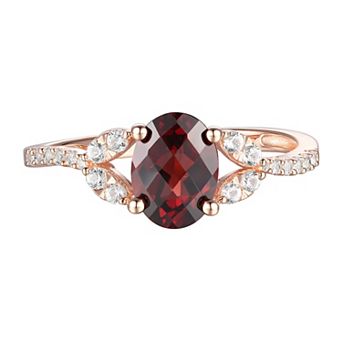 14k Rose Gold Over Silver Garnet & Lab-Created White Sapphire Ring
