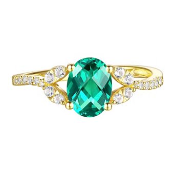 14k Gold Over Silver Lab-Created Emerald & Lab-Created White Sapphire Ring