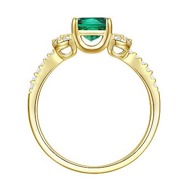 14k Gold Over Silver Lab-Created Emerald & Lab-Created White Sapphire Ring